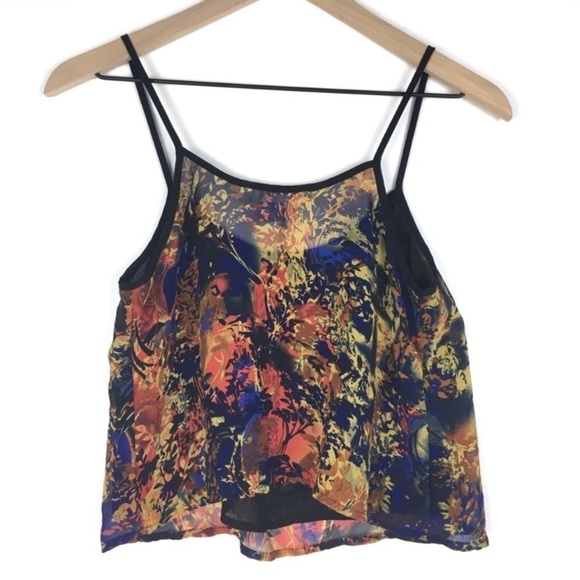 SANS SOUCI Crop Top Tank Spaghetti Strap Sheer Floral Flowy Boho Y2K Style XS - Picture 2 of 4